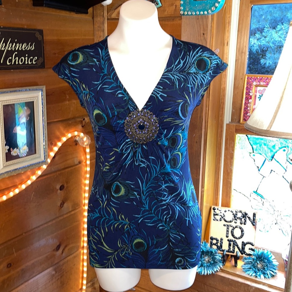 Apt 9 Sexy peacock top low cut form fitting NWOT